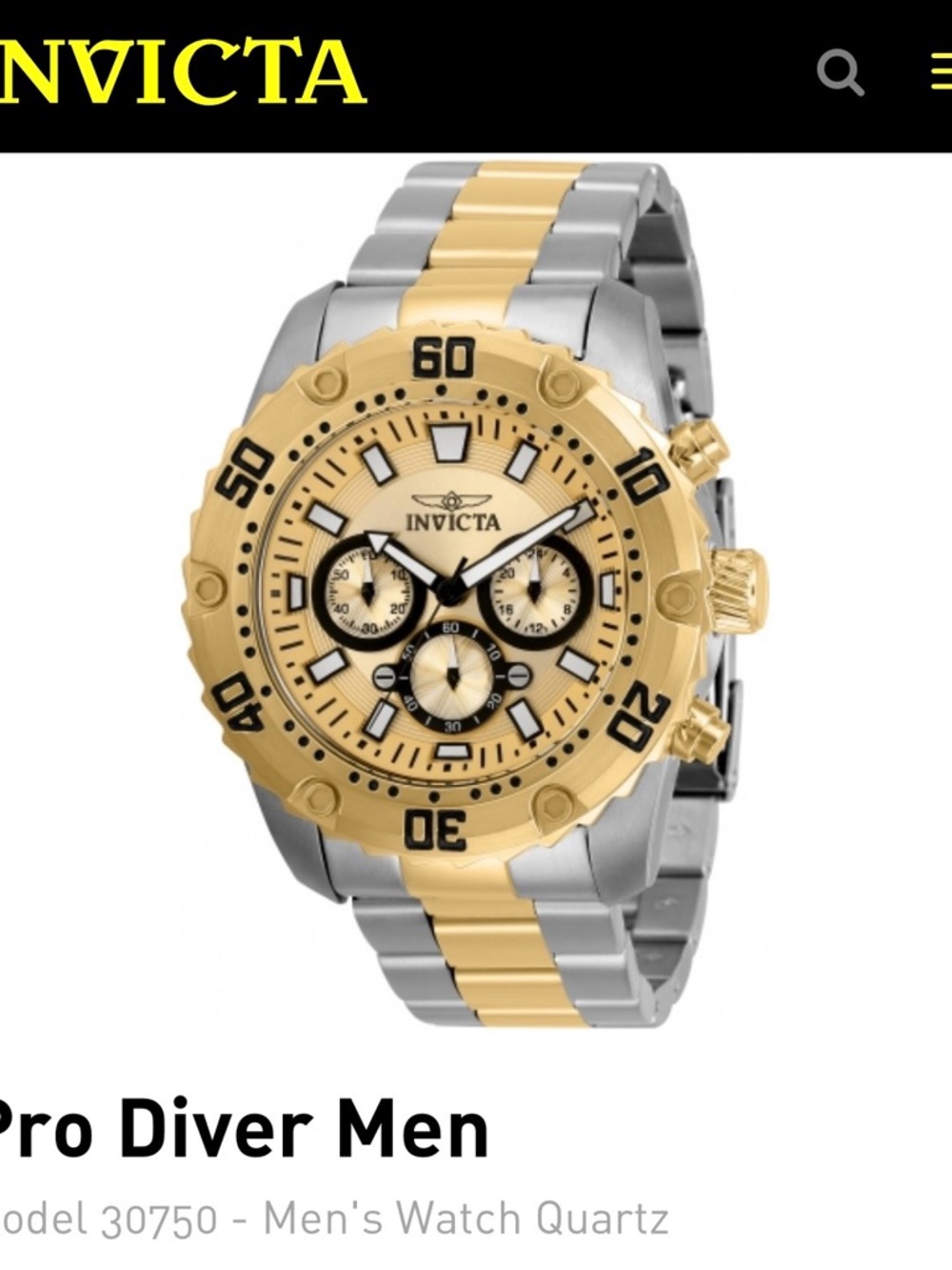 Invicta Two-Tone Gold & Silver Pro Diver Chronograph Watch